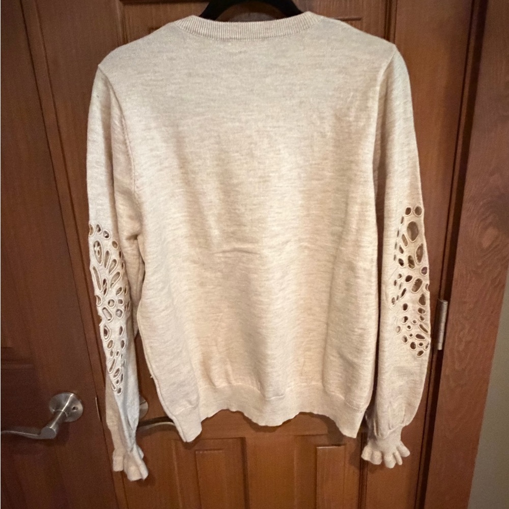 easel Neutral Beige Ribbed Crewneck Pullover - Picture 4 of 4